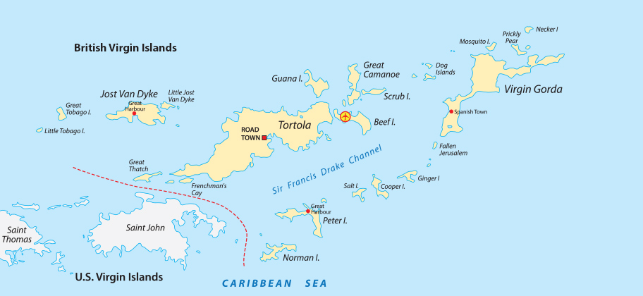Virgin Islands Reisetipps - Anreise aus der Schweiz Karte Virgin Islands mit Flughafen Flug Anreise Zürich Schweiz