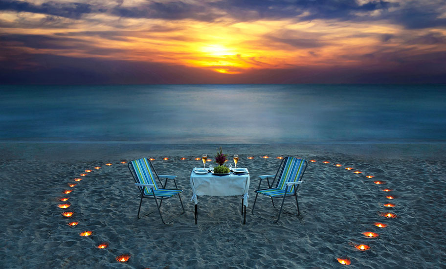 St. Lucia Hochzeitsreise Strand Candle Light Dinner